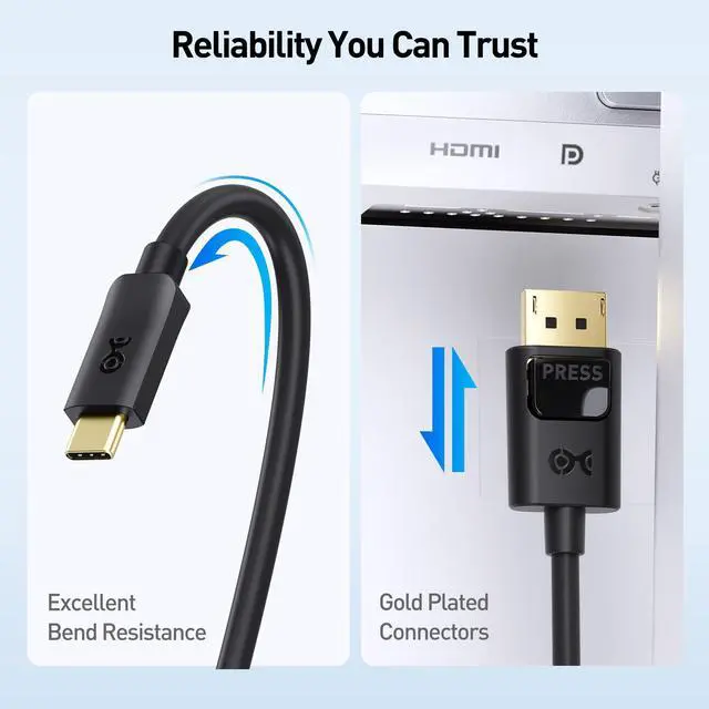 Alt view image 7 of 7 - Unidirectional USB C to DisplayPort 1.4 Cable - 3.3ft, Support 8K@60Hz / 4K@240Hz, Thunderbolt 4 to DisplayPort Cable, Display Port to USB C, Black - Not for Portable USBC Monitor