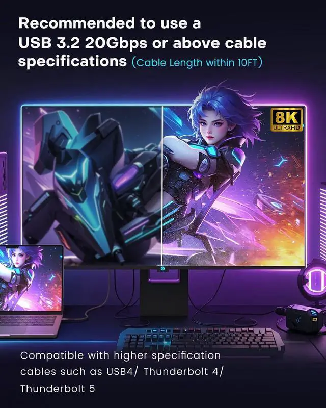 Alt view image 4 of 7 - 8K@60Hz USB C to DisplayPort 1.4 Adapter Unidirectional, 4K240Hz Type C to Display Port Adapter, Thunderbolt 4/3 to DP Converter Compatible with iPhone 17 16 15, Galaxy S25 S24, MacBook Pro/Air