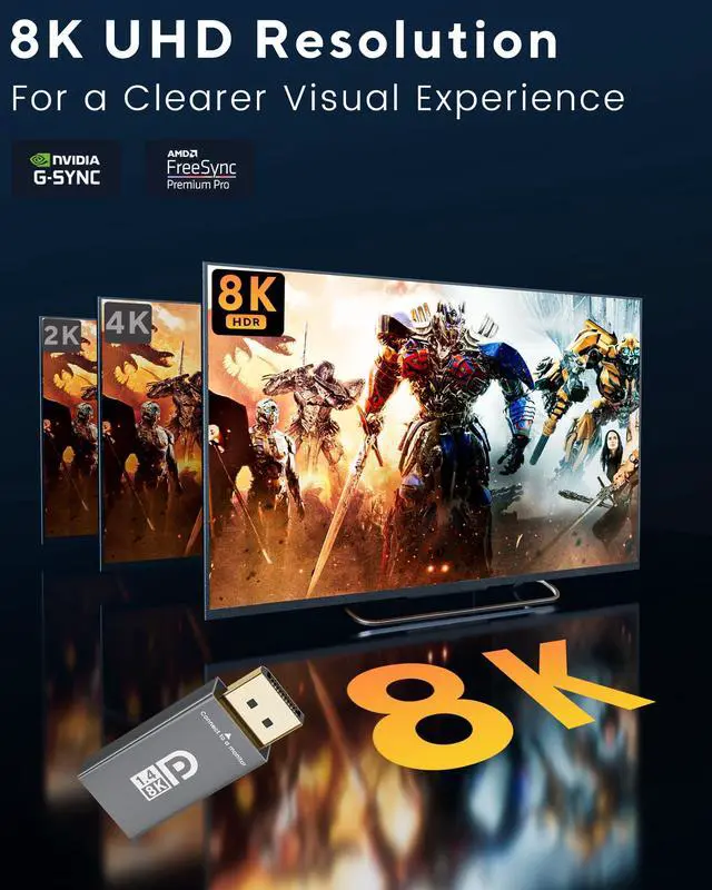 Alt view image 5 of 7 - 8K@60Hz USB C to DisplayPort 1.4 Adapter Unidirectional, 4K240Hz Type C to Display Port Adapter, Thunderbolt 4/3 to DP Converter Compatible with iPhone 17 16 15, Galaxy S25 S24, MacBook Pro/Air