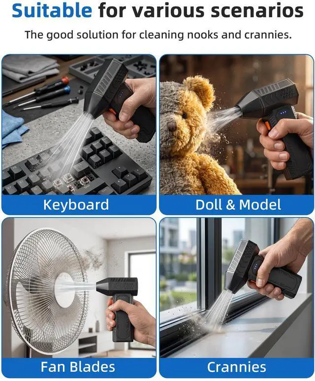 Alt view image 3 of 7 - Compressed Air Duster - Electric Air Duster Super Power 130000RPM, 3-Gear Adjustable Mini Duster Blower with Fast Charging, Air Duster Rechargeable for Computer, Keyboard Cleaner, House, Outdoor, Car