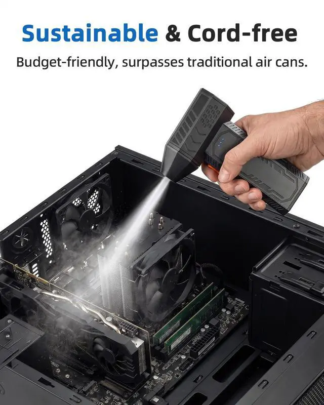 Alt view image 2 of 7 - Compressed Air Duster - Electric Air Duster Super Power 130000RPM, 3-Gear Adjustable Mini Duster Blower with Fast Charging, Air Duster Rechargeable for Computer, Keyboard Cleaner, House, Outdoor, Car