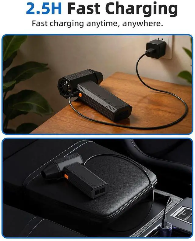 Alt view image 6 of 7 - Compressed Air Duster - Electric Air Duster Super Power 130000RPM, 3-Gear Adjustable Mini Duster Blower with Fast Charging, Air Duster Rechargeable for Computer, Keyboard Cleaner, House, Outdoor, Car