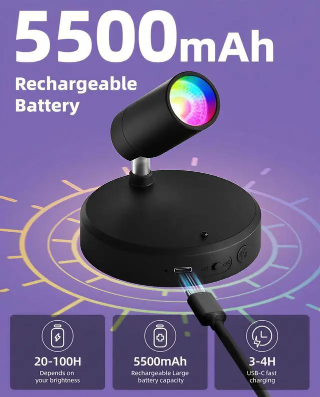 Alt view image 2 of 7 - RGB Spotlights Indoor with Remote, 5500mAh Rechargeable Picture Lights, DIY Mode & 83 Color Changing Uplighting, Wireless Mini Accent Lighting for Plant Painting, Artwork (2Pack-Black)