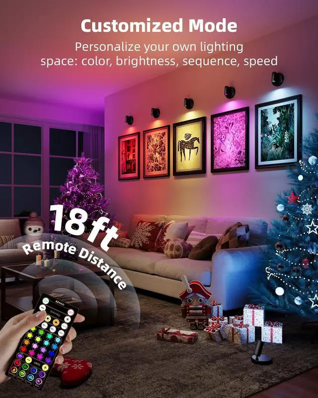 Alt view image 4 of 7 - RGB Spotlights Indoor with Remote, 5500mAh Rechargeable Picture Lights, DIY Mode & 83 Color Changing Uplighting, Wireless Mini Accent Lighting for Plant Painting, Artwork (2Pack-Black)