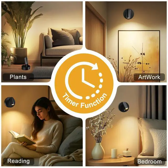 Alt view image 7 of 7 - Spot Lights Indoor, 4000mAh Rechargeable Battery LED Spotlight Indoor with Remote, Wireless Picture Lights with Timer Dimmable, Uplights Indoor for Plants, Wall Art Display (2 Pack)
