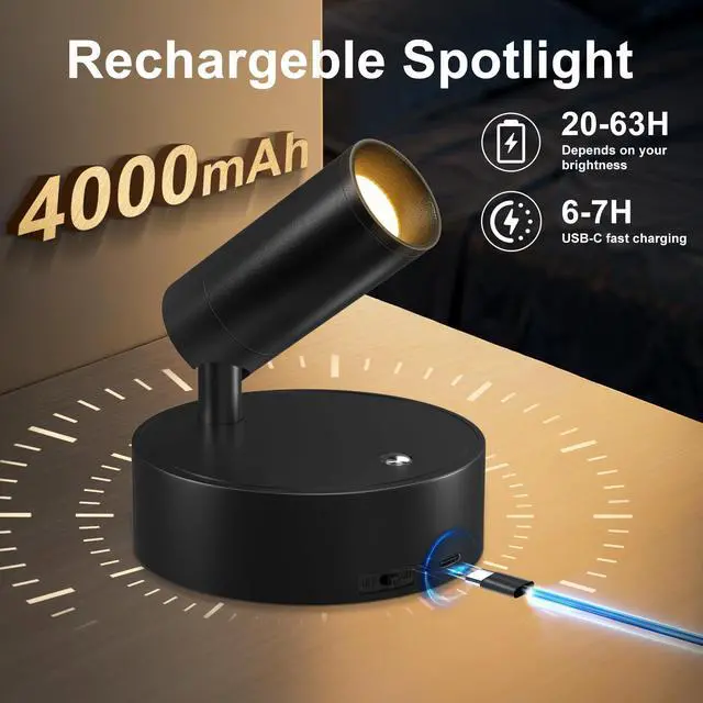 Alt view image 2 of 7 - Spot Lights Indoor, 4000mAh Rechargeable Battery LED Spotlight Indoor with Remote, Wireless Picture Lights with Timer Dimmable, Uplights Indoor for Plants, Wall Art Display (2 Pack)