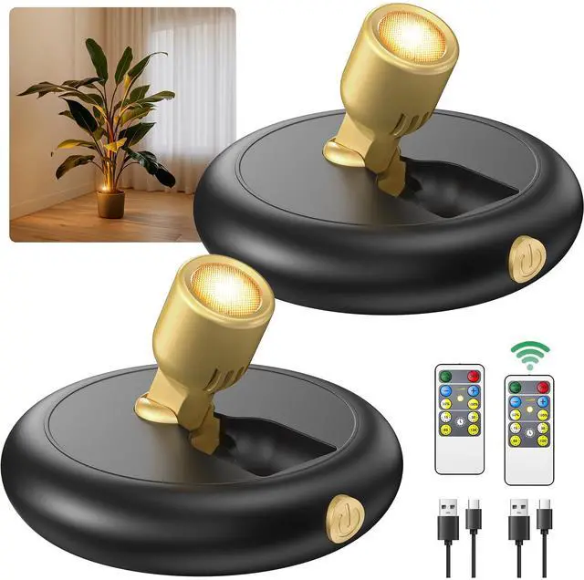 Main image of Rechargeable Battery LED Spotlight Indoor: Wireless Mini Art Accent Spot Lights with Timer Remote - Small Dimmable Uplight for Plants Display Painting Dartboard Artwork Portrait Closet