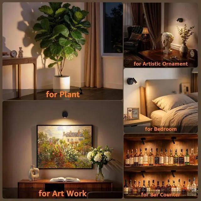 Alt view image 2 of 7 - LED Wireless Spotlights Indoor with Remote Rechargeable Uplights with Timer Dimmable CRI 90+ Picture Light Battery Operated Spot Lights Indoor Accent Uplighting for Plant Reading, 2 Pack