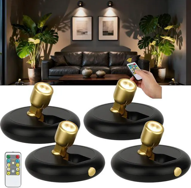 Main image of (4-Pack) Rechargeable Spotlight Indoor, Wireless LED Accent Lights with Remote & Timer, Dimmable Up Light for Indoor Plants, Artwork, Pictures & Trees, Stick on Mini Spotlights