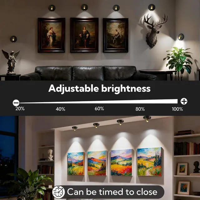 Alt view image 3 of 6 - (4-Pack) Rechargeable Spotlight Indoor, Wireless LED Accent Lights with Remote & Timer, Dimmable Up Light for Indoor Plants, Artwork, Pictures & Trees, Stick on Mini Spotlights