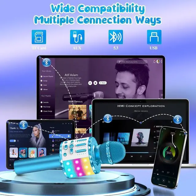 Alt view image 3 of 7 - Karaoke Microphone Toys for Kids, Wireless Bluetooth Mic with Lights & Speaker, Portable Home KTV Player System, Perfect Birthday Party for 3-12 Year Old Boys & Girls