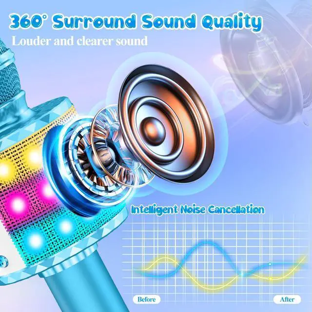 Alt view image 2 of 7 - Karaoke Microphone Toys for Kids, Wireless Bluetooth Mic with Lights & Speaker, Portable Home KTV Player System, Perfect Birthday Party for 3-12 Year Old Boys & Girls