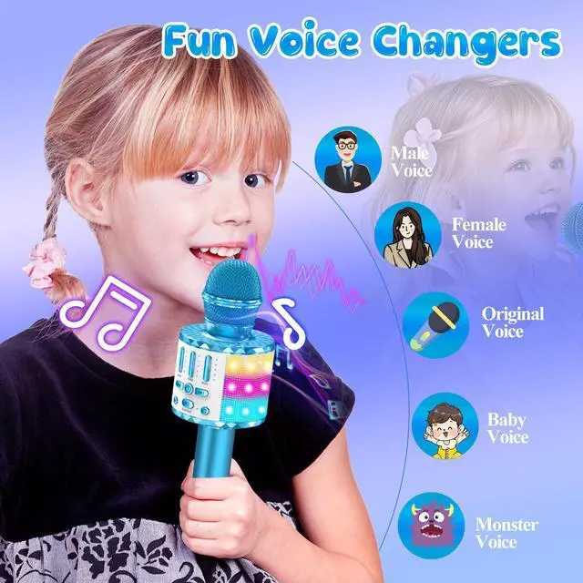 Alt view image 4 of 7 - Karaoke Microphone Toys for Kids, Wireless Bluetooth Mic with Lights & Speaker, Portable Home KTV Player System, Perfect Birthday Party for 3-12 Year Old Boys & Girls
