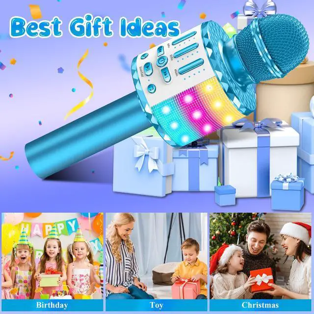 Alt view image 7 of 7 - Karaoke Microphone Toys for Kids, Wireless Bluetooth Mic with Lights & Speaker, Portable Home KTV Player System, Perfect Birthday Party for 3-12 Year Old Boys & Girls
