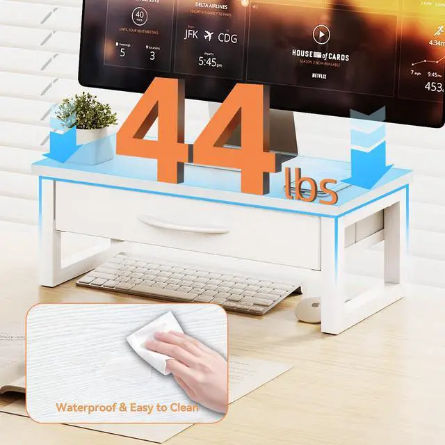 Alt view image 4 of 7 - Desk Organizers and Accessories, Computer Monitor Stand Riser with Drawer, White Laptop Stand for Desk with Storage, Office Organization, Wood