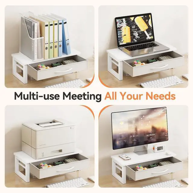 Alt view image 7 of 7 - Desk Organizers and Accessories, Computer Monitor Stand Riser with Drawer, White Laptop Stand for Desk with Storage, Office Organization, Wood