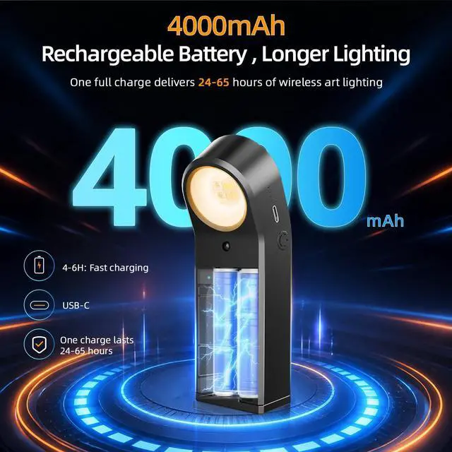 Alt view image 2 of 7 - Picture Lights for Wall: Compact Rechargeable Wireless Art Light with Remote Timer, 65H Battery Operated Poster Lights - Dimmable 3 Color Temps & 8 RGB for Paintings Gallery Frames Black, 3 Pack