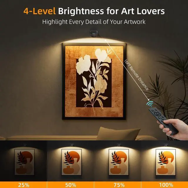 Alt view image 5 of 7 - Picture Lights for Wall: Compact Rechargeable Wireless Art Light with Remote Timer, 65H Battery Operated Poster Lights - Dimmable 3 Color Temps & 8 RGB for Paintings Gallery Frames Black, 3 Pack