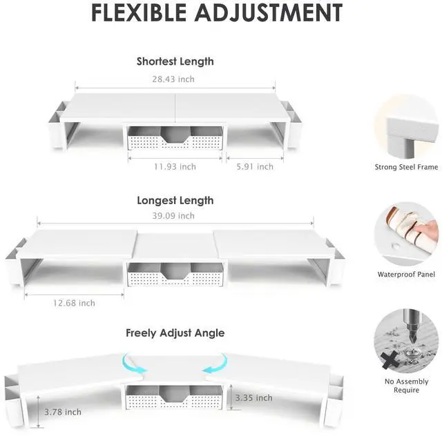 Alt view image 3 of 7 - Desk Organizers and Accessories, Dual Monitor Stand Riser with Drawer and 2 Pen Holders, Desk Shelf Metal Computer Racks for Office Workspace Organizers, Desktop Organization (White Metal)