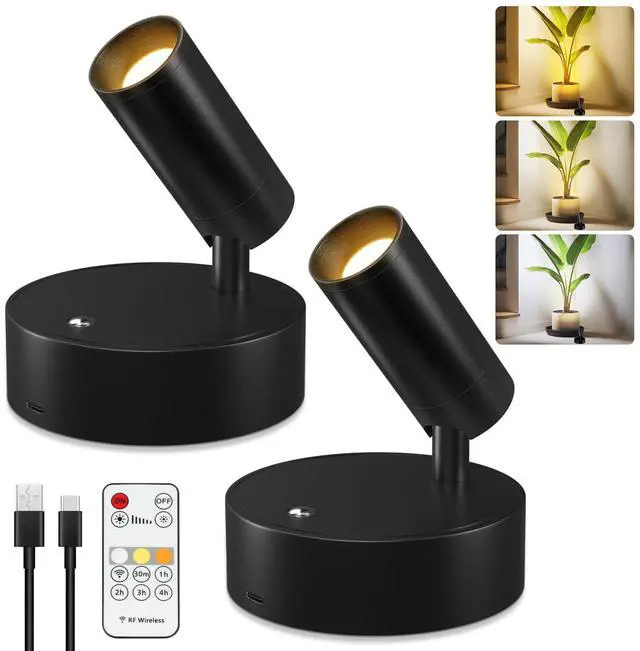 Main image of Wireless LED Spotlight, Spot Lights Indoor, Uplighting Indoor with Timer and Dimmable, Rechargeable Wall Lights Picture Light Accent Lighting for Plants (2 Pack)