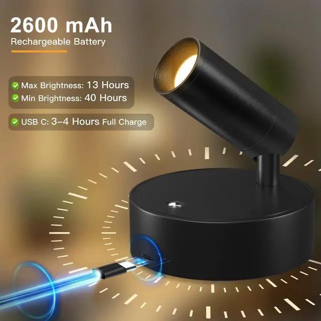 Alt view image 3 of 7 - Wireless LED Spotlight, Spot Lights Indoor, Uplighting Indoor with Timer and Dimmable, Rechargeable Wall Lights Picture Light Accent Lighting for Plants (2 Pack)