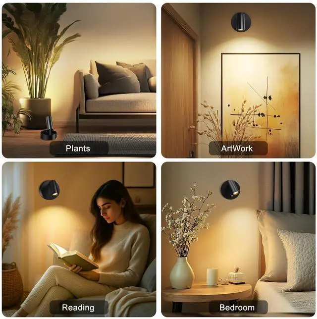 Alt view image 7 of 7 - Wireless LED Spotlight, Spot Lights Indoor, Uplighting Indoor with Timer and Dimmable, Rechargeable Wall Lights Picture Light Accent Lighting for Plants (2 Pack)