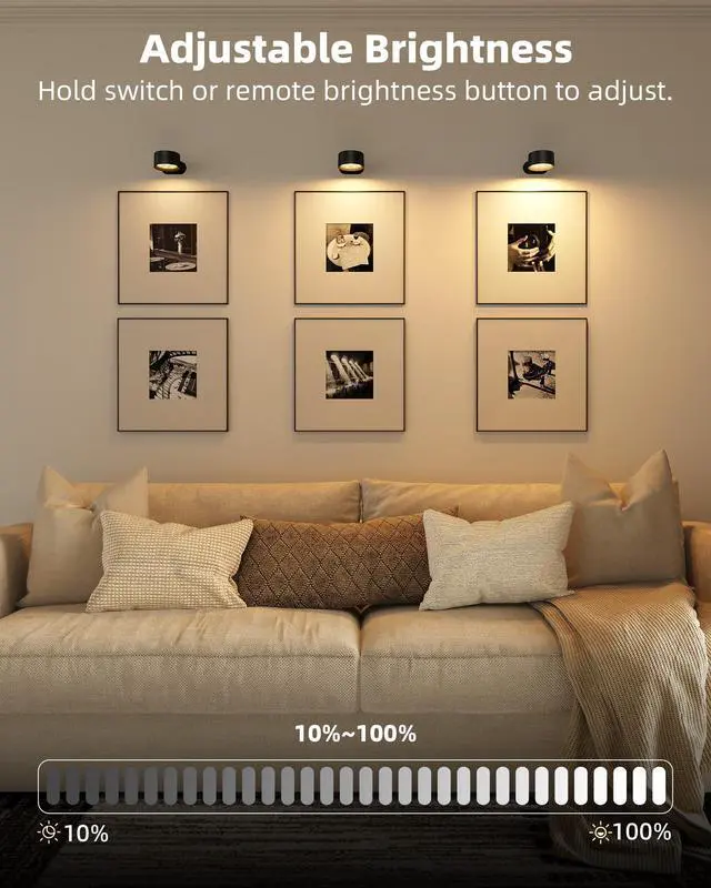 Alt view image 7 of 7 - Picture Lights for Wall, 2000mAh Rechargeable Magnetic Art Lights with 3 Color Temps & RGB, Remote Dimmable Battery Operated Wall Light for Bedroom, Living Room, Gallery (Black, 3 Pack)