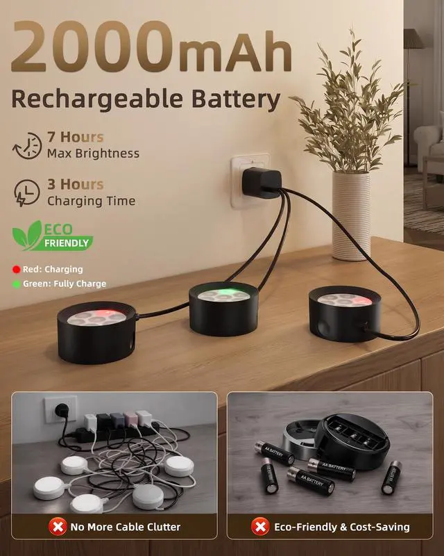 Alt view image 4 of 7 - Picture Lights for Wall, 2000mAh Rechargeable Magnetic Art Lights with 3 Color Temps & RGB, Remote Dimmable Battery Operated Wall Light for Bedroom, Living Room, Gallery (Black, 3 Pack)