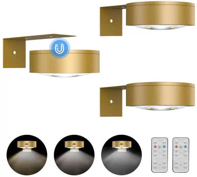 Main image of 3Pack Picture Light Battery Operated Painting Lights for Wall Wireless Magnetic Display Art Light with Remote Control,Dimmable&Timer Portrait Light for Art Frame Artworking,Wall Decor Puck Lights-Gold