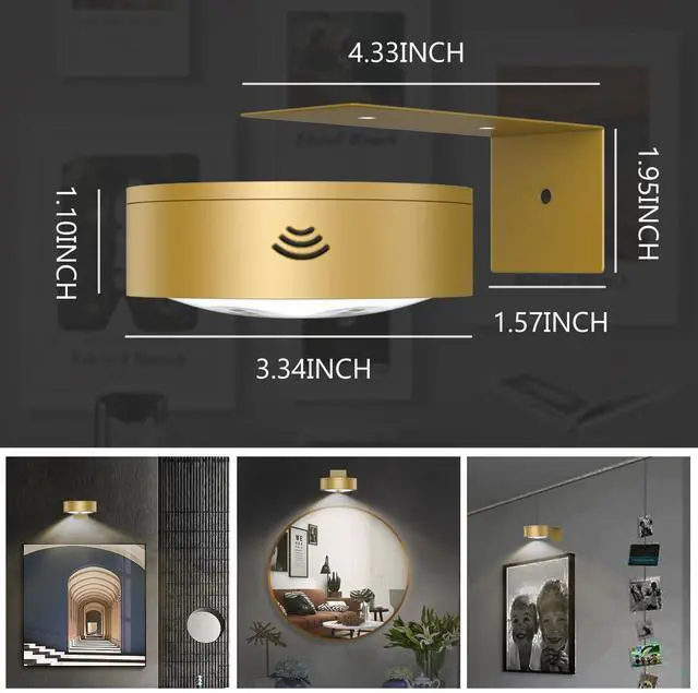 Alt view image 5 of 7 - 3Pack Picture Light Battery Operated Painting Lights for Wall Wireless Magnetic Display Art Light with Remote Control,Dimmable&Timer Portrait Light for Art Frame Artworking,Wall Decor Puck Lights-Gold