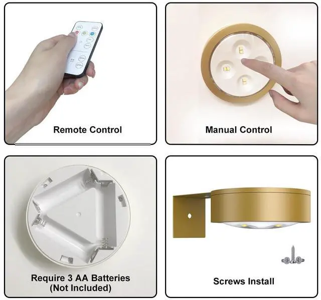 Alt view image 7 of 7 - 3Pack Picture Light Battery Operated Painting Lights for Wall Wireless Magnetic Display Art Light with Remote Control,Dimmable&Timer Portrait Light for Art Frame Artworking,Wall Decor Puck Lights-Gold