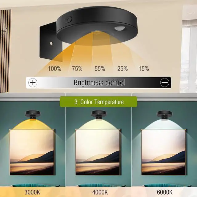 Alt view image 3 of 7 - 3Pack LED Picture Lights for Wall Rechargeable Battery Picture Frame Light with Remote Wireless Magnetic Art Display Light Dimmable&Timer Wall Sconce for Painting Poster Artwork Home Lighting Decor
