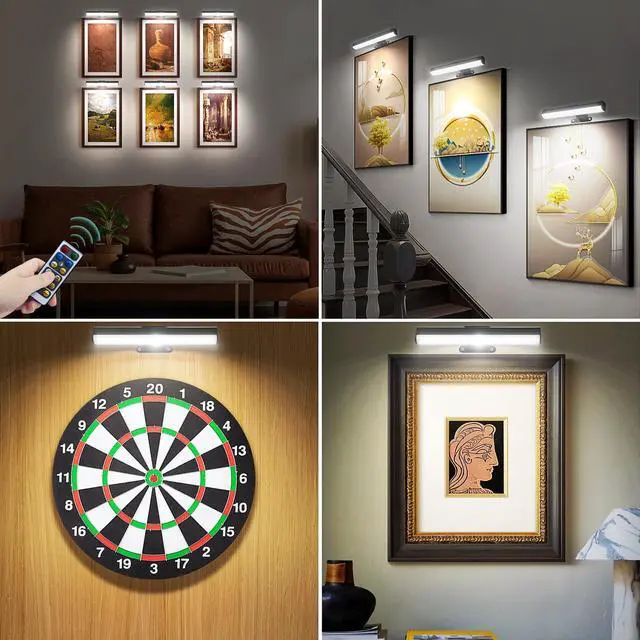 Alt view image 5 of 7 - 4pcs Battery Operated Picture Light with 3 Lighting Color,Painting Light for Wall with Remote,Led for Art Indoor Brightness Dimmable, Timer-Off Display Accent Light for Frame Gallery