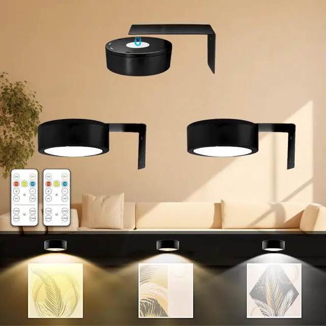 Main image of 3PACK Picture Light Battery Operated with Remote, Painting Light for Wall Art with 3 Lighting Colors Dimmable, LED Art Display Accent Light on Wall for Poster Dartboard Frame Portrait Black