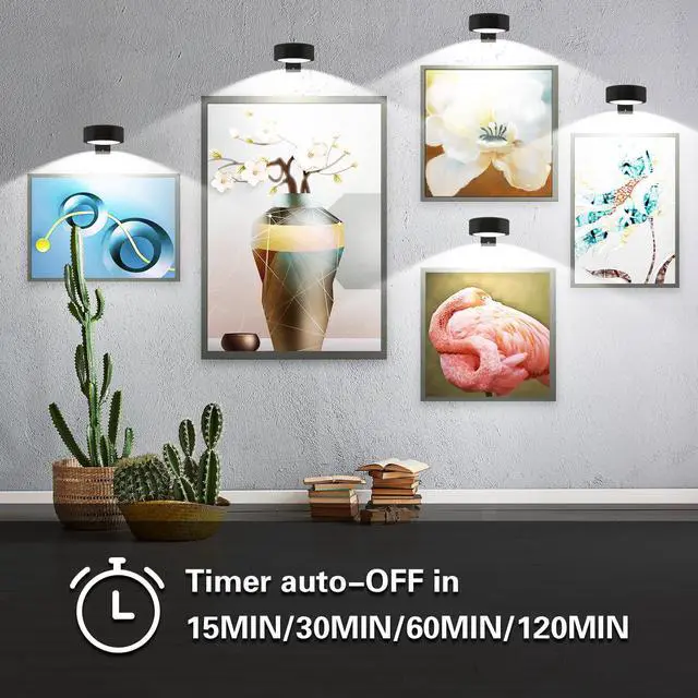 Alt view image 5 of 7 - 3PACK Picture Light Battery Operated with Remote, Painting Light for Wall Art with 3 Lighting Colors Dimmable, LED Art Display Accent Light on Wall for Poster Dartboard Frame Portrait Black