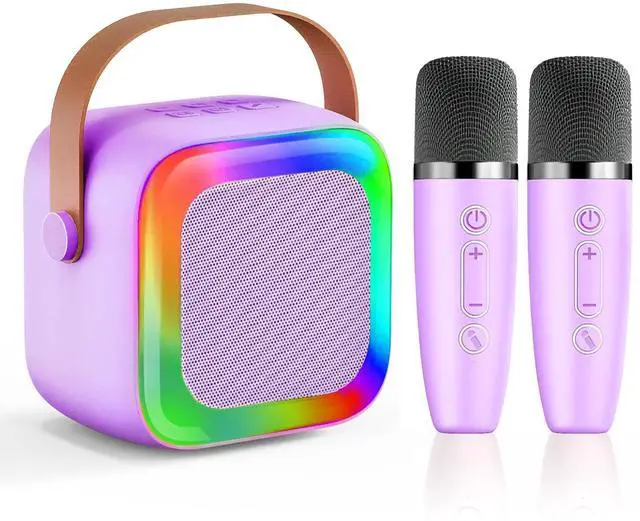 Main image of Mini Karaoke Machine for Kids Teen Adults, Kids Karaoke Machine with 2 Wireless Microphones and LED Lights Toys for Party, Home, Gifts for 4 5 6 7 8 9 10 11 12+ Years Girls Boys(Purple)