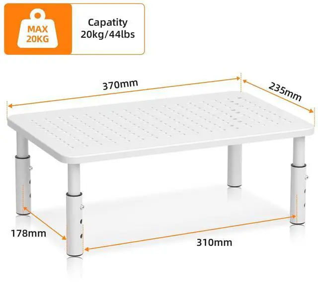 Alt view image 3 of 7 - Monitor Stand Riser, Metal Computer Stand, 3 Height Adjustable Screen Riser with Mesh Platform for PS4, Laptop, Printer, Notebook and All Flat Screen, Holds Up to 20KG,White