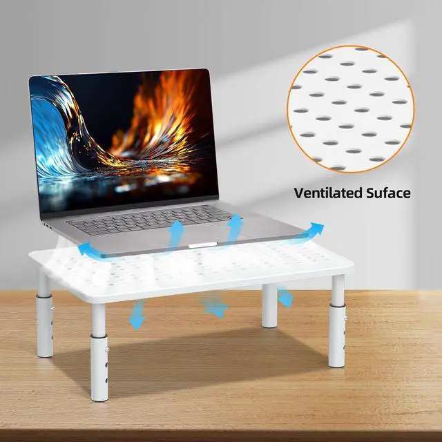 Alt view image 2 of 7 - Monitor Stand Riser, Metal Computer Stand, 3 Height Adjustable Screen Riser with Mesh Platform for PS4, Laptop, Printer, Notebook and All Flat Screen, Holds Up to 20KG,White