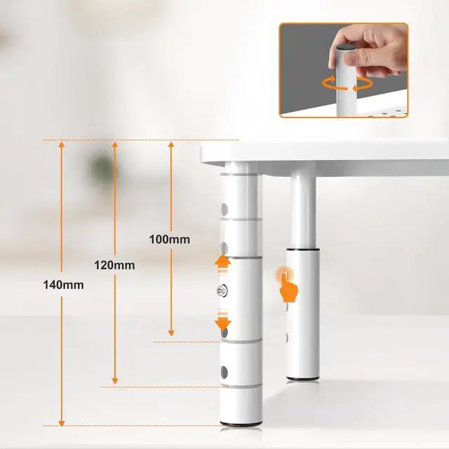 Alt view image 5 of 7 - Monitor Stand Riser, Metal Computer Stand, 3 Height Adjustable Screen Riser with Mesh Platform for PS4, Laptop, Printer, Notebook and All Flat Screen, Holds Up to 20KG,White