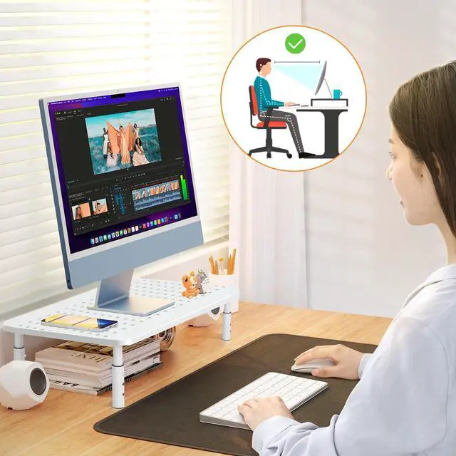 Alt view image 6 of 7 - Monitor Stand Riser, Metal Computer Stand, 3 Height Adjustable Screen Riser with Mesh Platform for PS4, Laptop, Printer, Notebook and All Flat Screen, Holds Up to 20KG,White