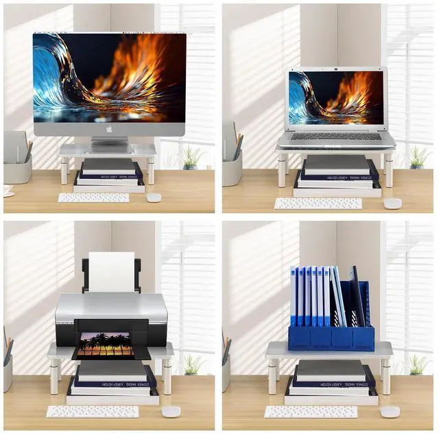 Alt view image 7 of 7 - Monitor Stand Riser, Metal Computer Stand, 3 Height Adjustable Screen Riser with Mesh Platform for PS4, Laptop, Printer, Notebook and All Flat Screen, Holds Up to 20KG,White