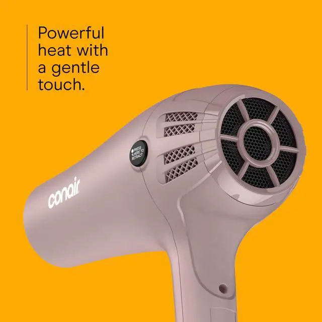 Alt view image 4 of 7 - Hair Dryer with Retractable Cord, 1875W Blow Dryer, 3 Heat Settings, 2 Speeds, Blow Dryer with Diffuser and Concentrator Attachments, Ionic + Tourmaline Technology, Matte Light Pink