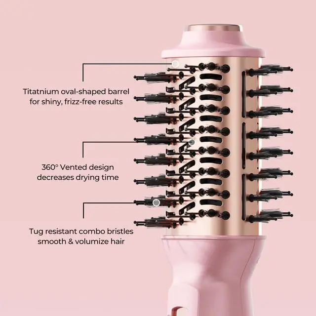 Alt view image 4 of 7 - Mini Dual Voltage Hair Dryer Brush, 700 Watts Travel Hot Air Brush with European PlugIonic One Step Blow Dryer and Styling Brush with Ceramic Coating for Women for Home & Salon (Pink)