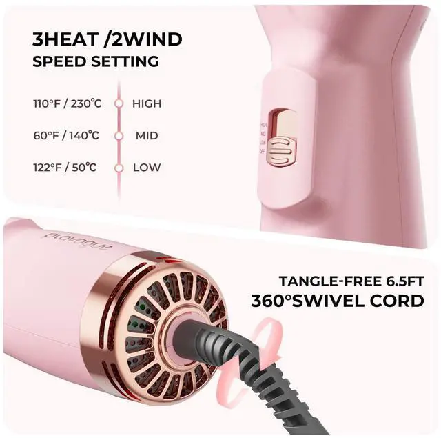 Alt view image 7 of 7 - Mini Dual Voltage Hair Dryer Brush, 700 Watts Travel Hot Air Brush with European PlugIonic One Step Blow Dryer and Styling Brush with Ceramic Coating for Women for Home & Salon (Pink)