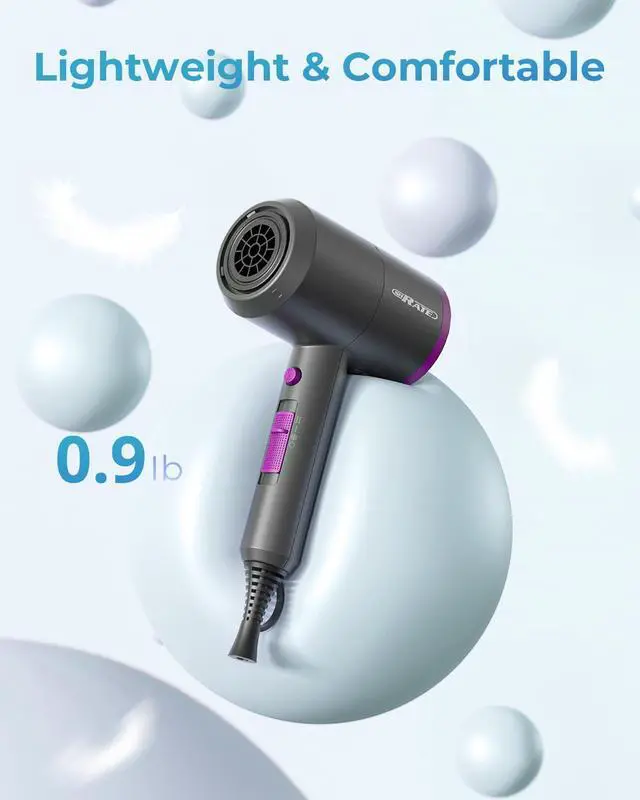 Alt view image 3 of 7 - Ionic Hair Dryer with Diffuser | Professional Blow Dryer for Curly, Frizzy & All Hair Types | Low Noise & Gentle for Sensitive Hair | Compact & Portable Design for Home, Travel, Women & Men