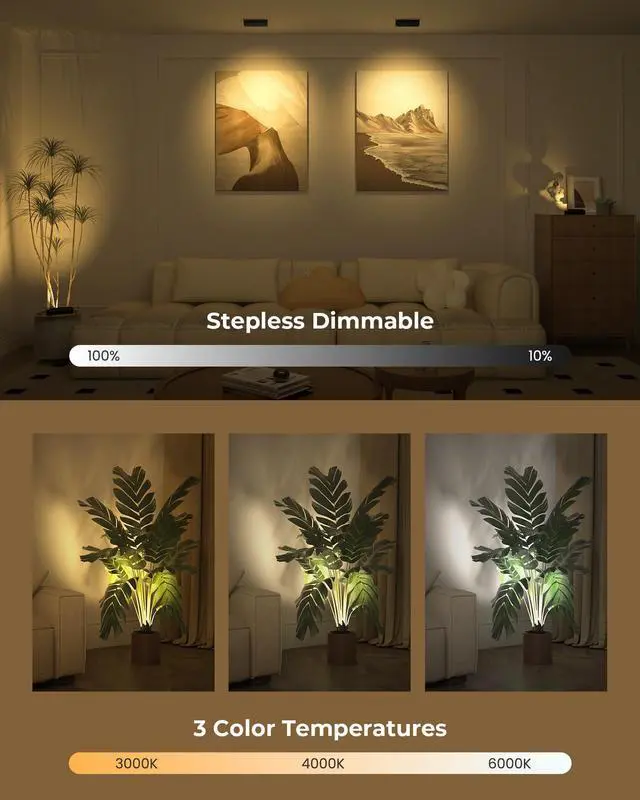 Alt view image 4 of 7 - Spotlights Indoor with Daily Auto Timer, 5500mAh Rechargeable Plant Lights, Wireless Uplighting with Remote, 3CCT & Dimmable, Display Lights for Painting, Artwork, Plants, Accent Lighting