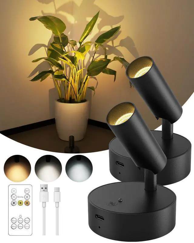 Main image of Spotlights Indoor with Remote, 3000mAh Rechargeable Battery Plant Spotlight Indoor, Wireless Uplighting with 3 Colors & Dimmable, LED Picture Light for Painting, Artwork Accent Lighting(2 Pack)