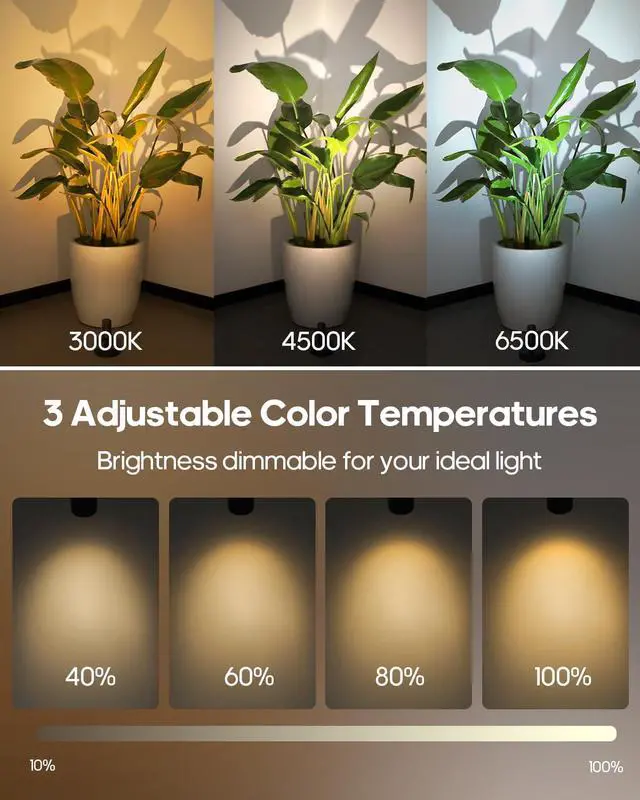 Alt view image 2 of 7 - Spotlights Indoor with Remote, 3000mAh Rechargeable Battery Plant Spotlight Indoor, Wireless Uplighting with 3 Colors & Dimmable, LED Picture Light for Painting, Artwork Accent Lighting(2 Pack)