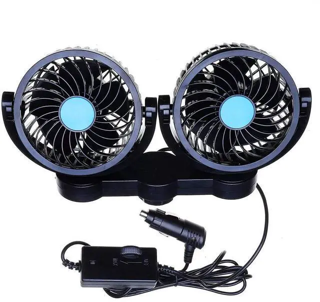Main image of Car Cooling Air Fan 12V- Dual Head Car Auto Electric Cooling Air Fan for Rear Seat (Black 1 pack)