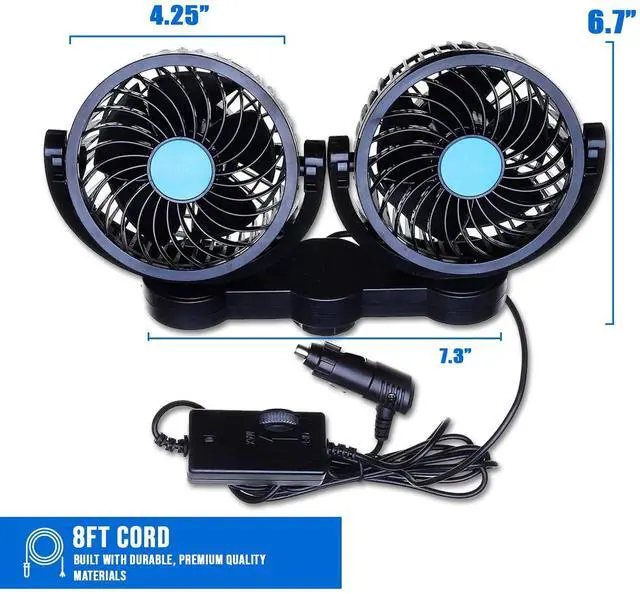 Alt view image 2 of 7 - Car Cooling Air Fan 12V- Dual Head Car Auto Electric Cooling Air Fan for Rear Seat (Black 1 pack)